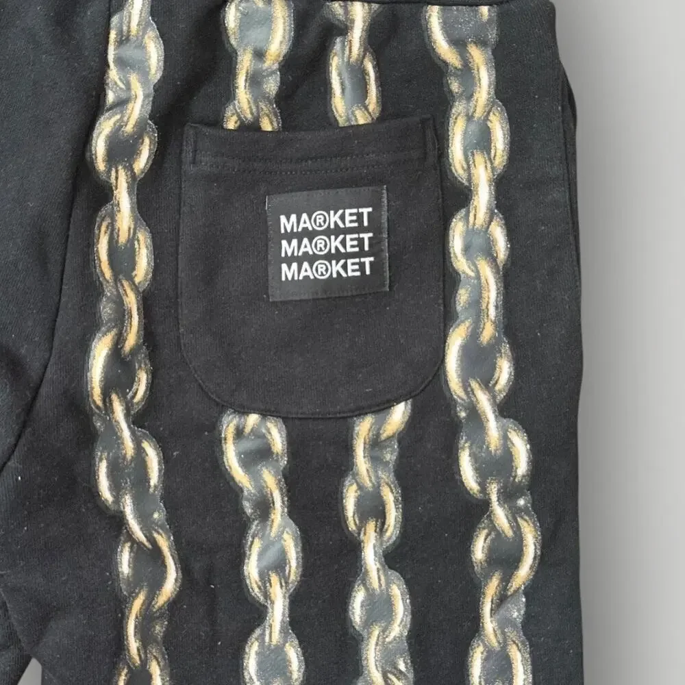 Market Black And Multicoloured Print Straight Sweatpants Size XL